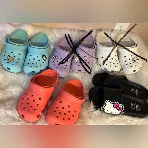 Kids crocs and hello kitty sandals
